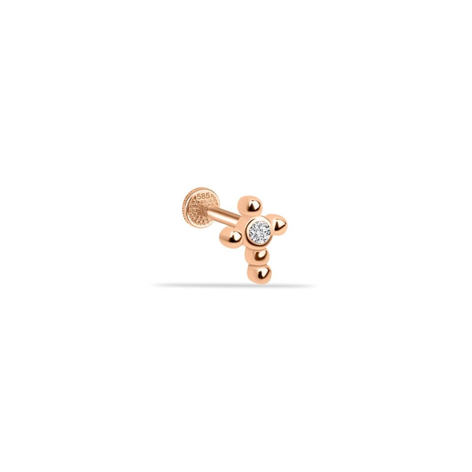Ortası Taşlı Haç Tragus Piercing