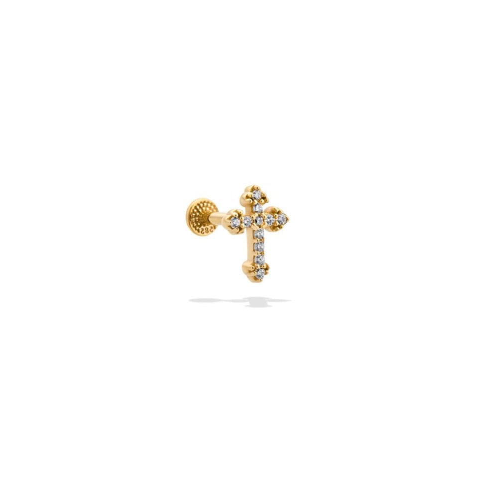 Taşlı Haç Motifli Minimal Tragus Piercing