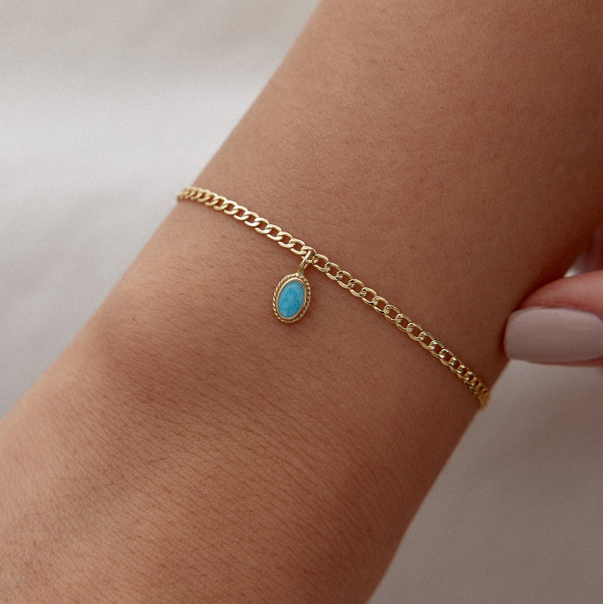 Oval Aqua Vintage Charm Bileklik