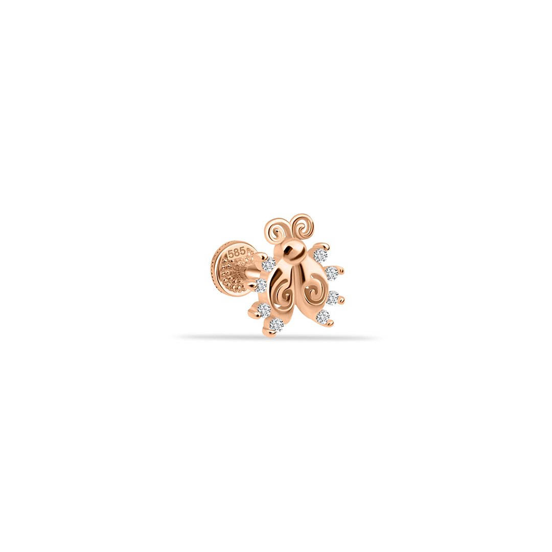 Taşlı Uğur Böceği Motifli Minimal Tragus Piercing
