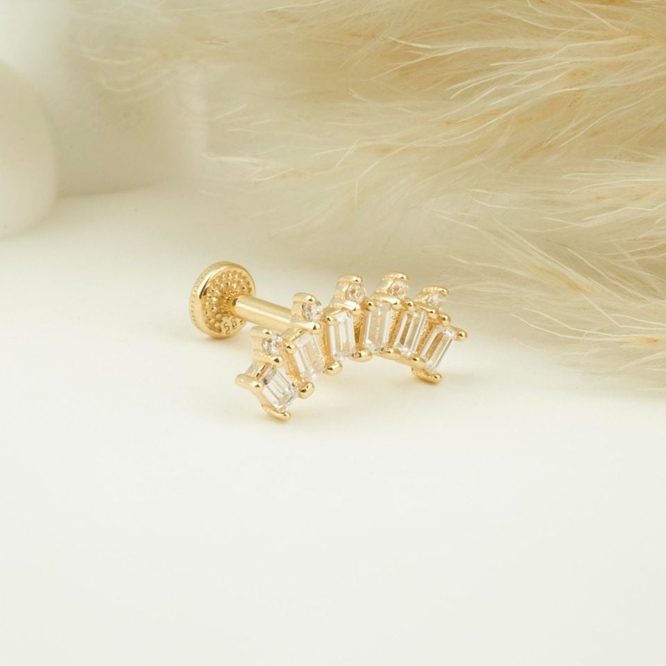 6 Baget Taşlı Minimal Tragus Piercing