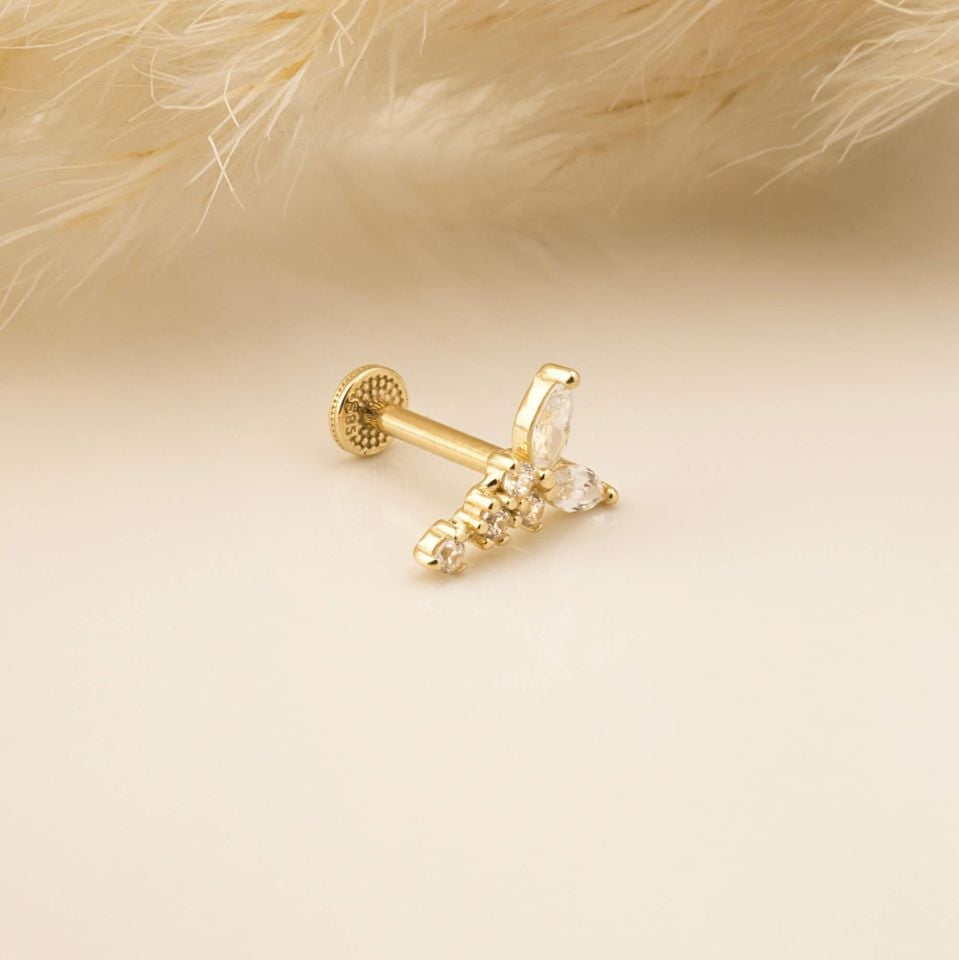 Parıltı Kelebek Minimal Tragus Piercing