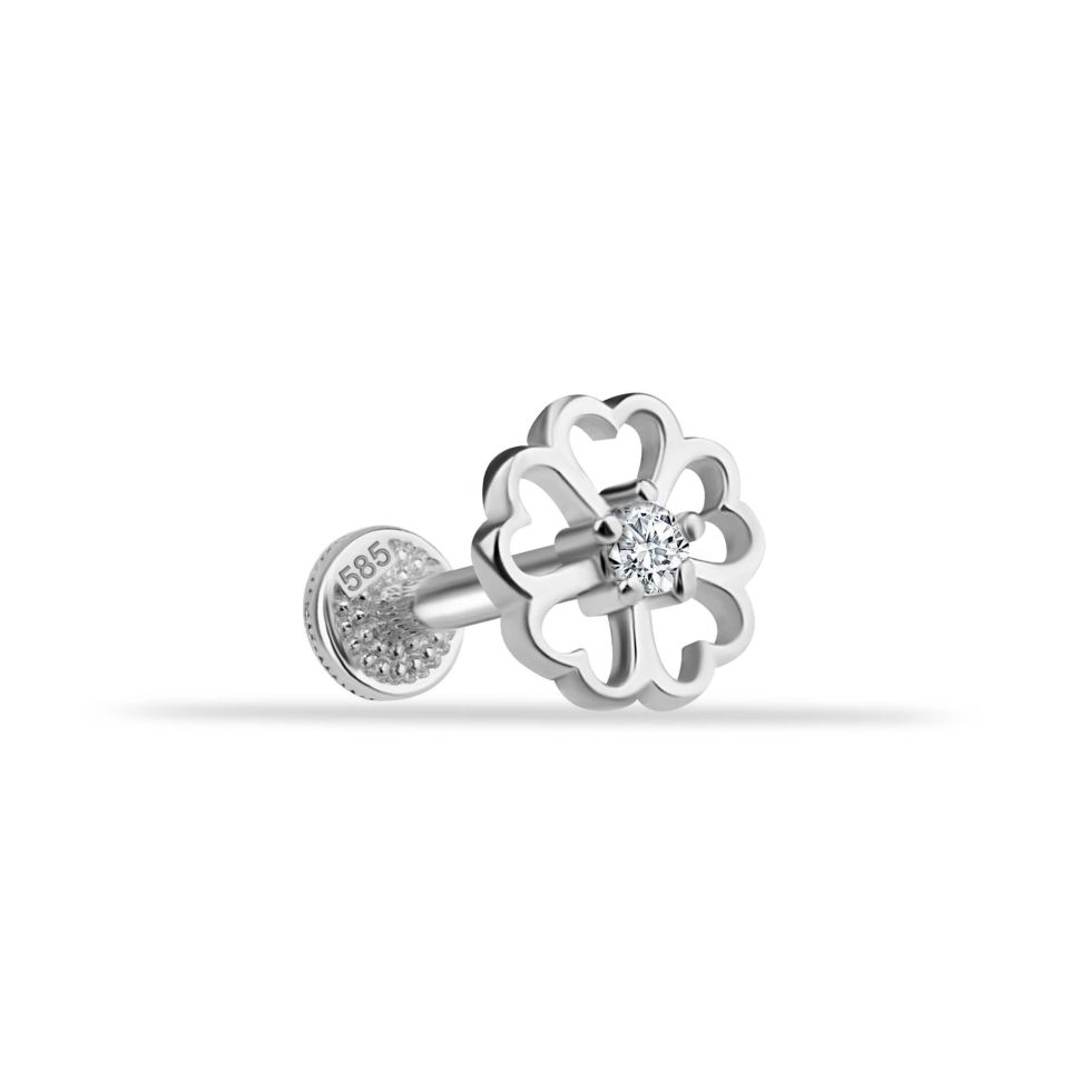 Taşlı Kalp Çiçek Motifli Minimal Tragus Piercing