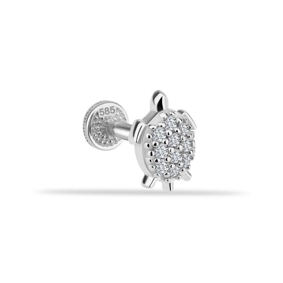 Taşlı Kaplumbağa Motifli Minimal Tragus Piercing