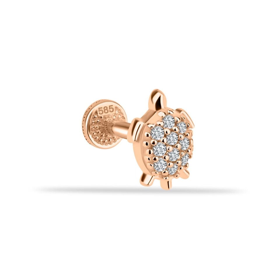Taşlı Kaplumbağa Motifli Minimal Tragus Piercing