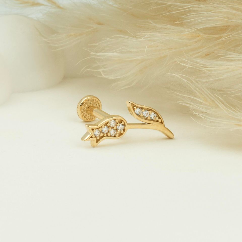 Taşlı Lale Minimal Tragus Piercing