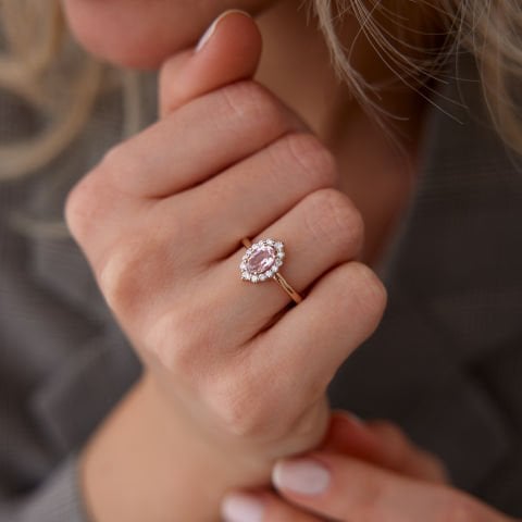 0.25 Ct Pırlanta Lotus Morganite Yüzük