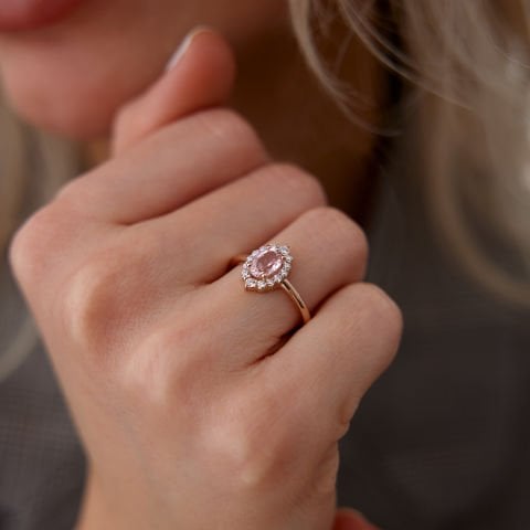 0.25 Ct Pırlanta Lotus Morganite Yüzük
