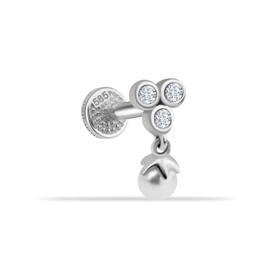 3 Taşlı İnci Sallantılı Minimal Tragus Piercing