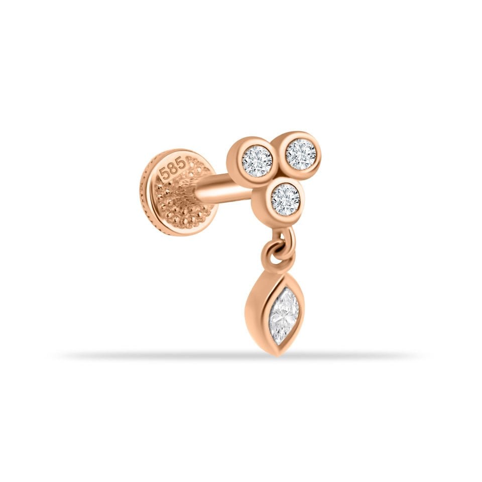 3 Taşlı Sallantılı Minimal Tragus Piercing
