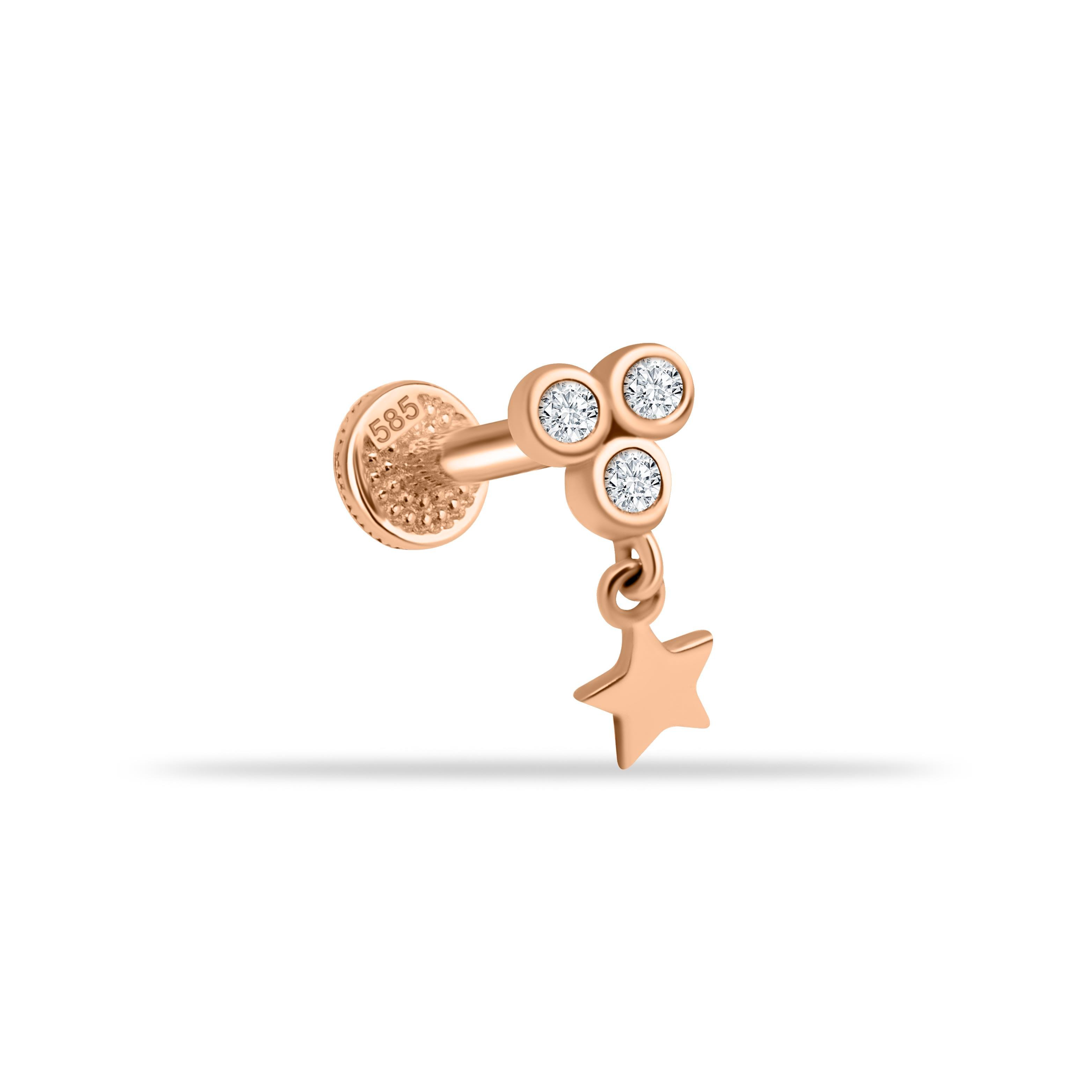 3 Taşlı Yıldız Sallantılı Minimal Tragus Piercing