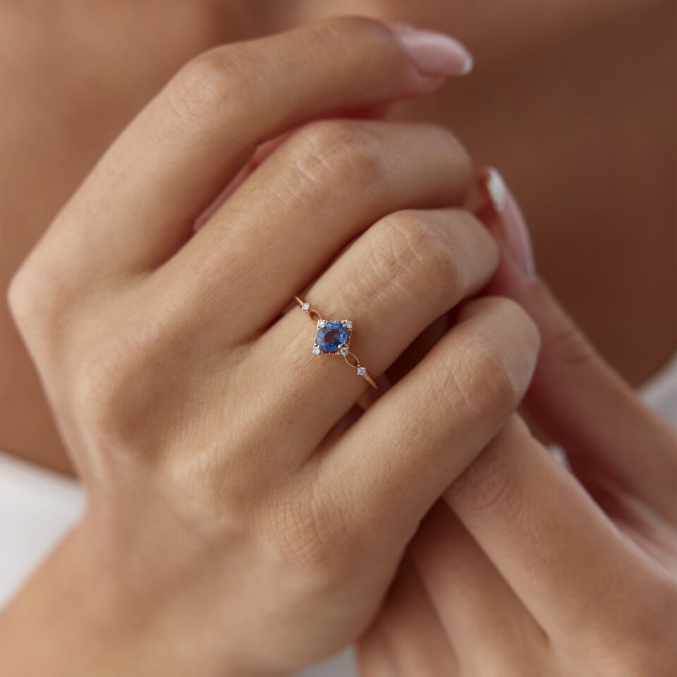 0.53 Ct Pırlanta Safir Taşlı Engagement Yüzük