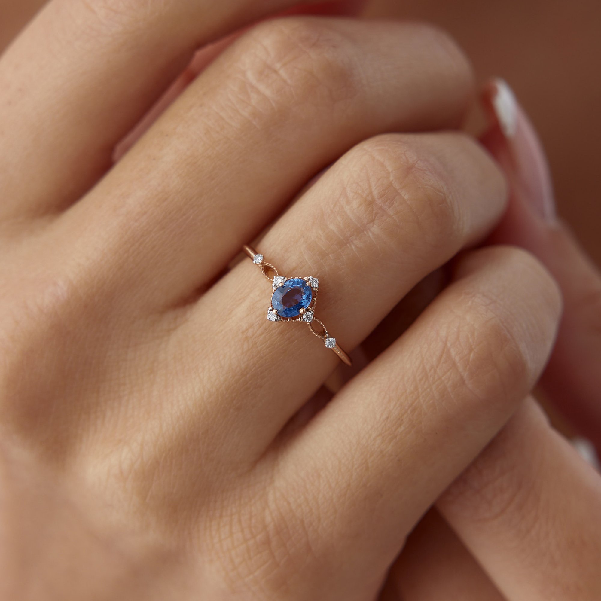 0.53 Ct Pırlanta Safir Taşlı Engagement Yüzük