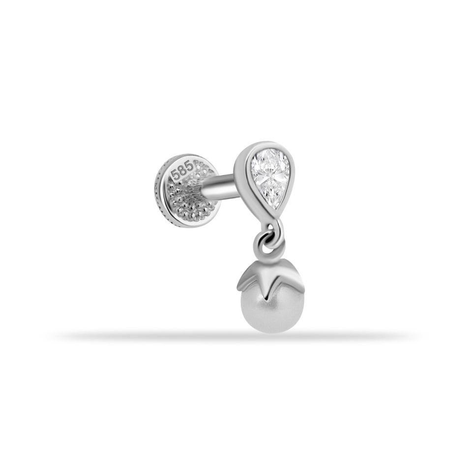 Luna Damla Taşlı İnci Sallantılı Minimal Tragus Piercing
