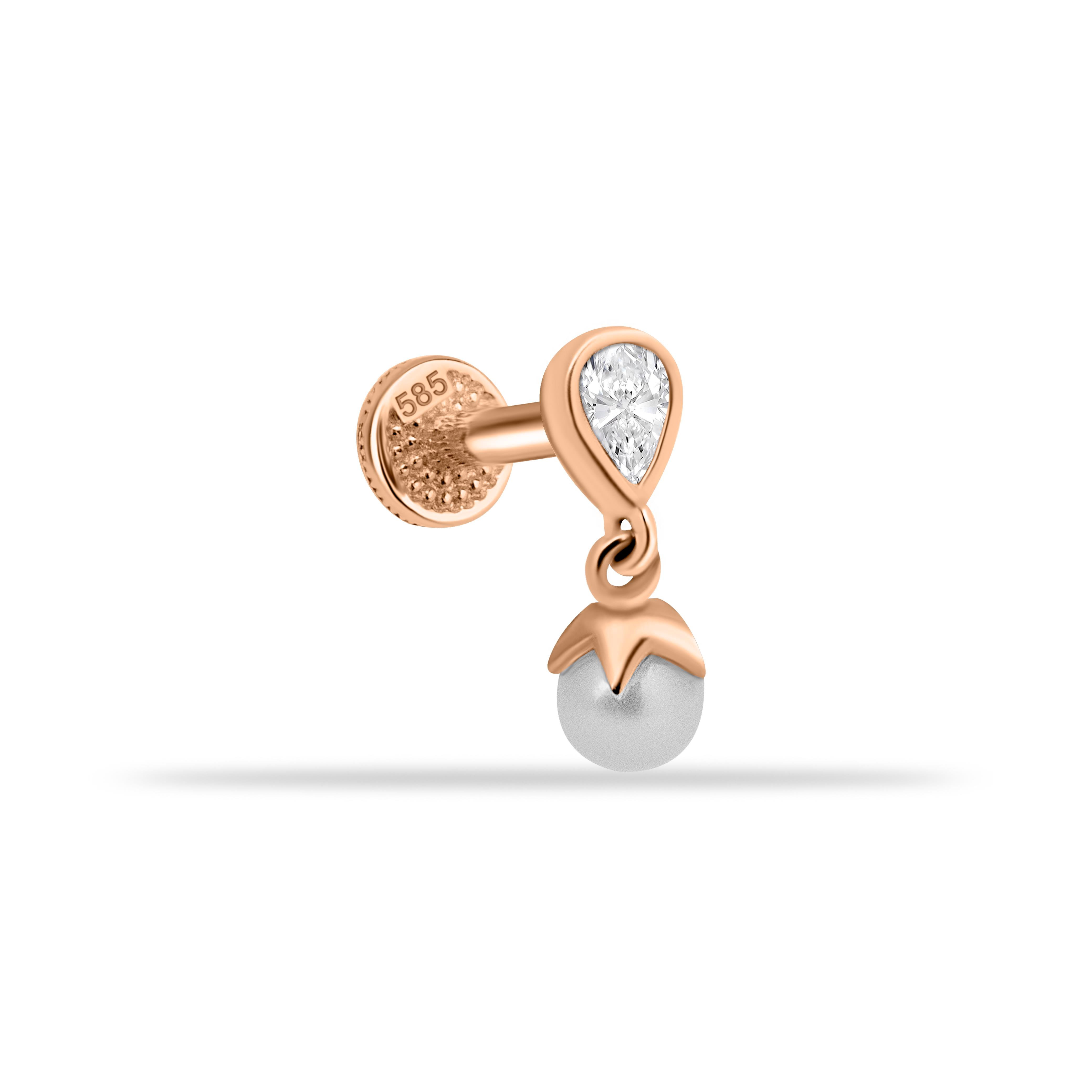 Luna Damla Taşlı İnci Sallantılı Minimal Tragus Piercing