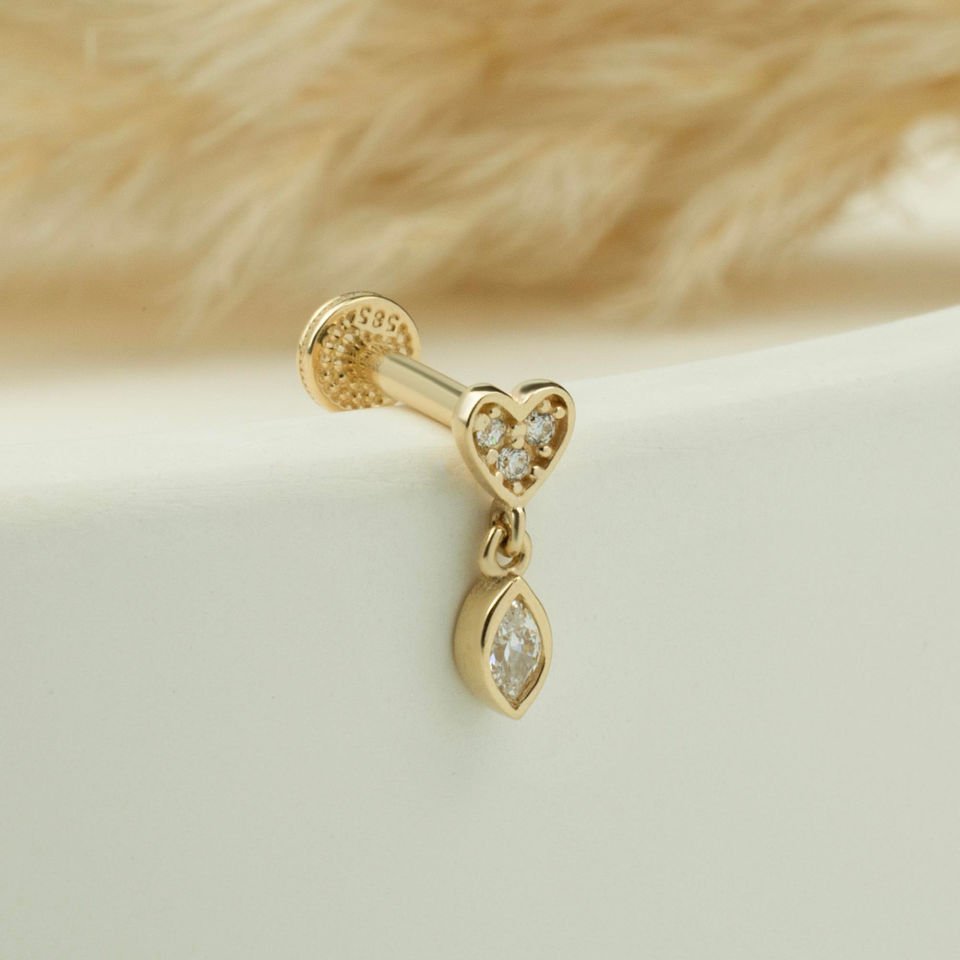 Kalpli Mekik Taş Sallantılı Minimal Tragus Piercing