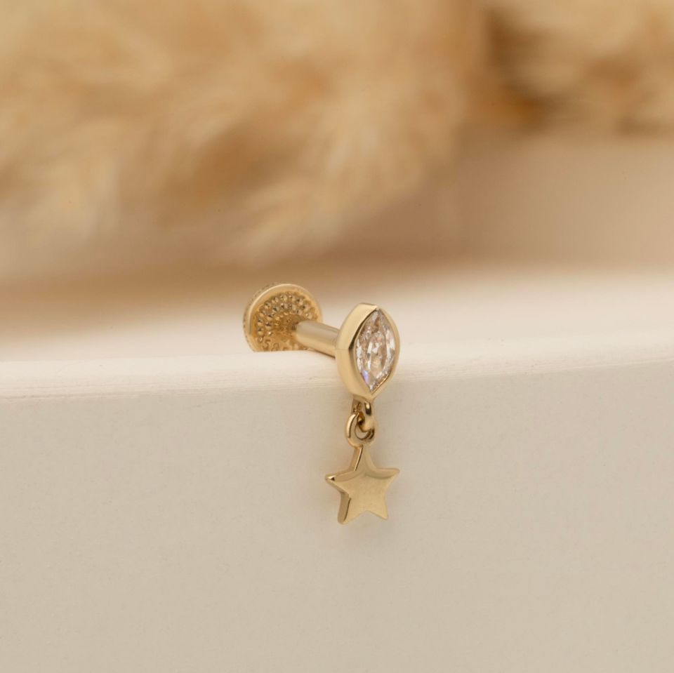 Markis Taşlı Yıldız Sallantılı Minimal Tragus Piercing