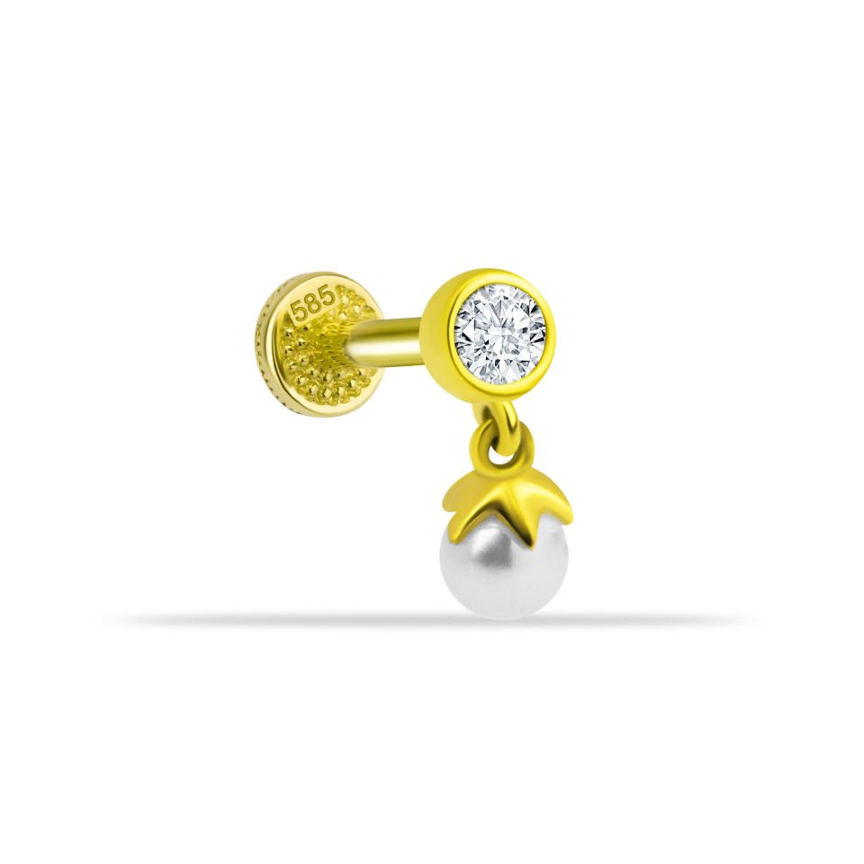 Taşlı İnci Sallantılı Minimal Tragus Piercing
