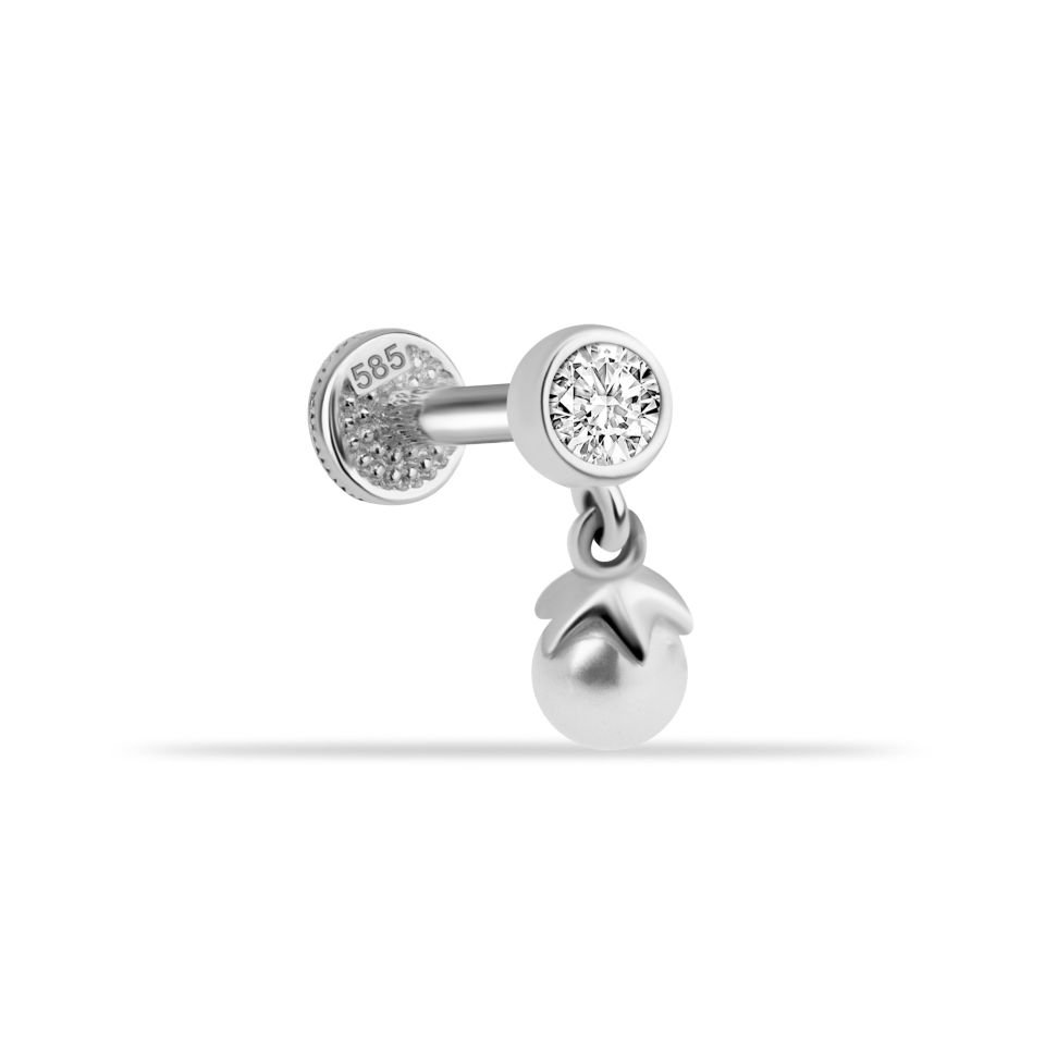 Taşlı İnci Sallantılı Minimal Tragus Piercing