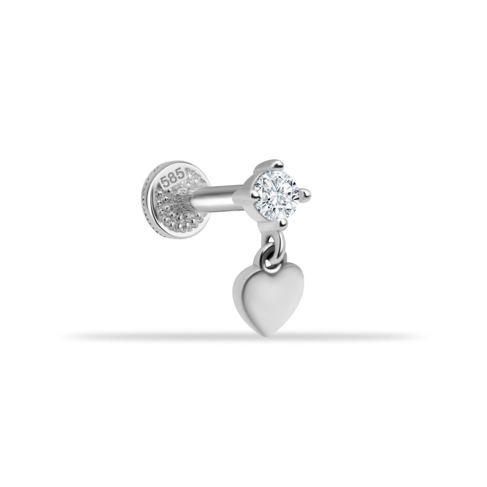 Taşlı Kalp Sallantılı Minimal Tragus Piercing