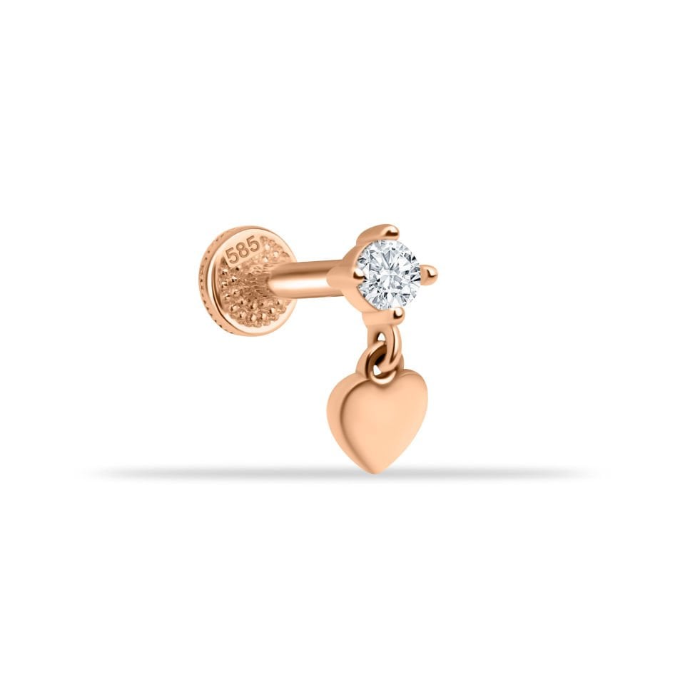 Taşlı Kalp Sallantılı Minimal Tragus Piercing