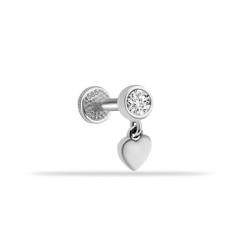 Taşlı Kalp Sallantılı Minimal Tragus Piercing