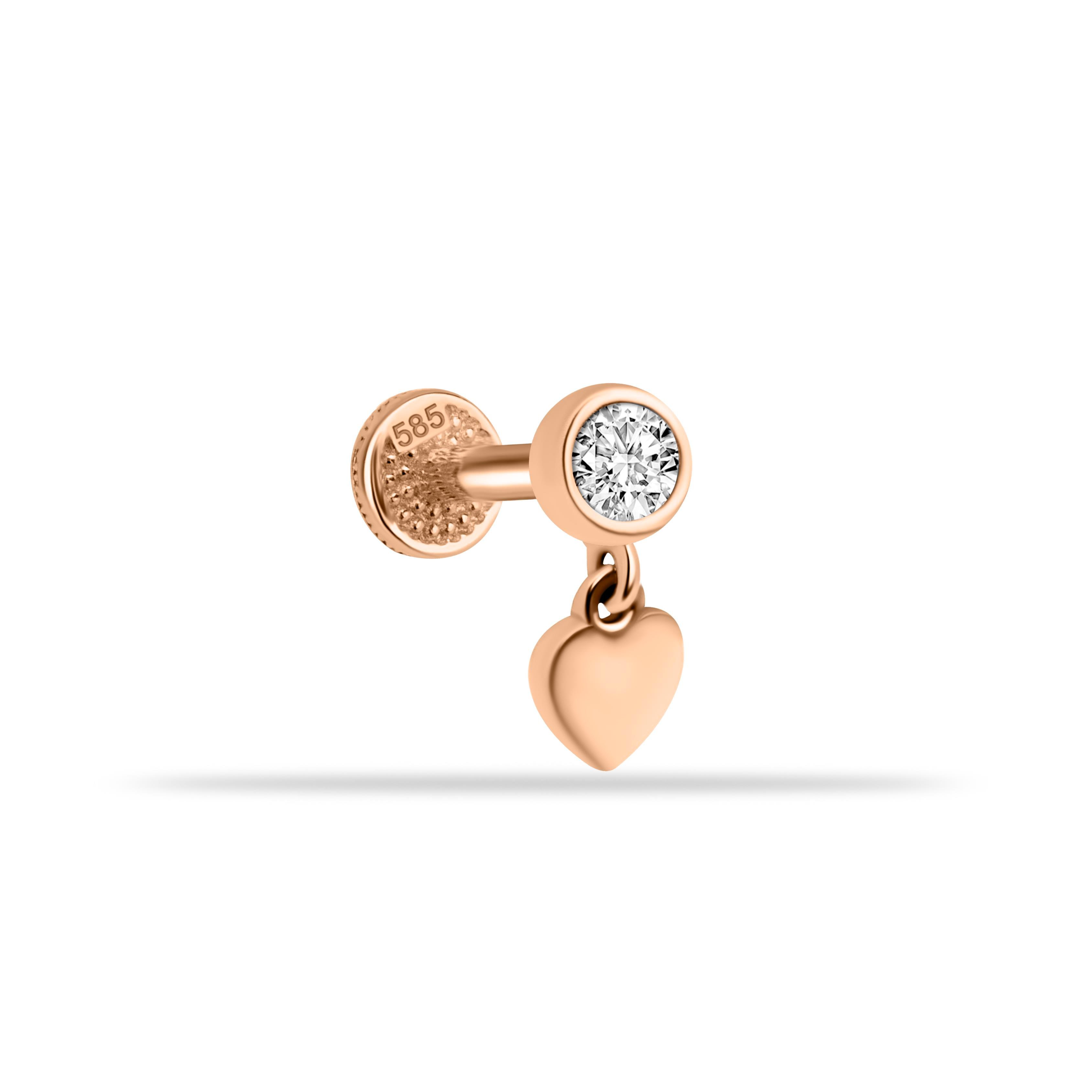 Taşlı Kalp Sallantılı Minimal Tragus Piercing