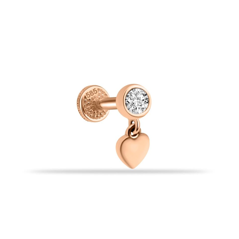 Taşlı Kalp Sallantılı Minimal Tragus Piercing