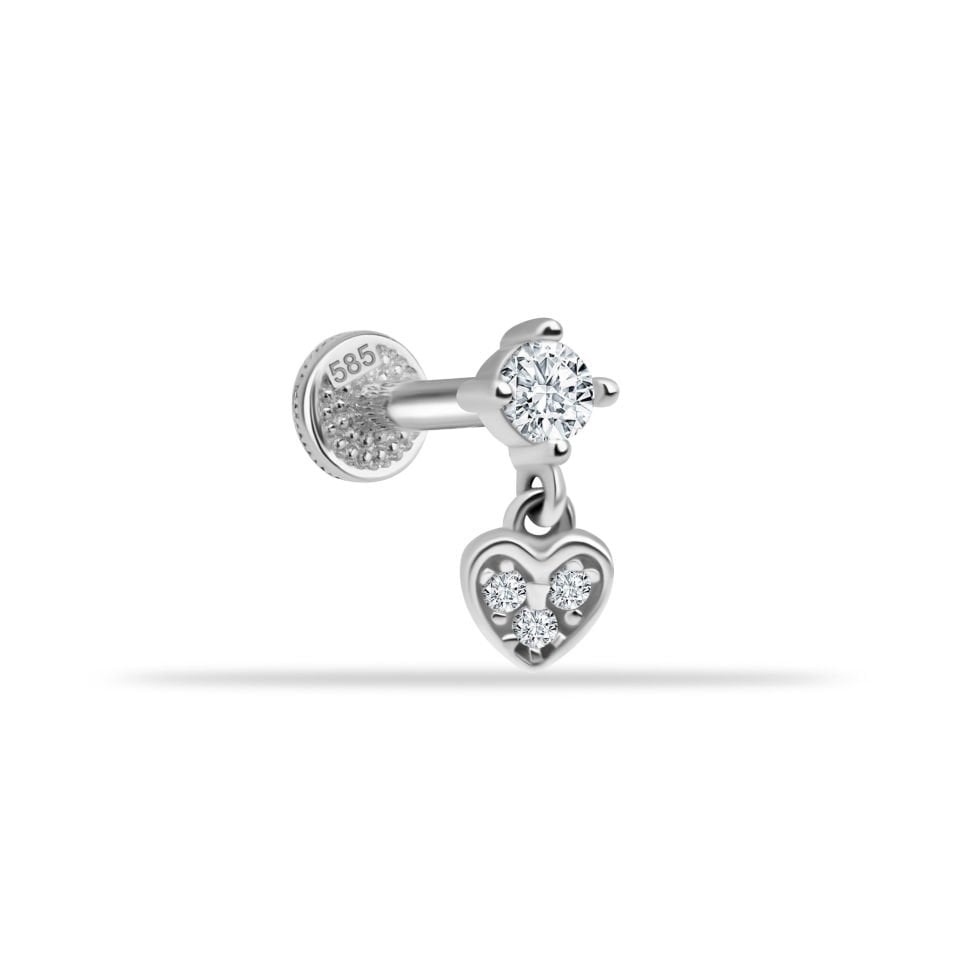 Taşlı Kalp Sallantılı Minimal Tragus Piercing