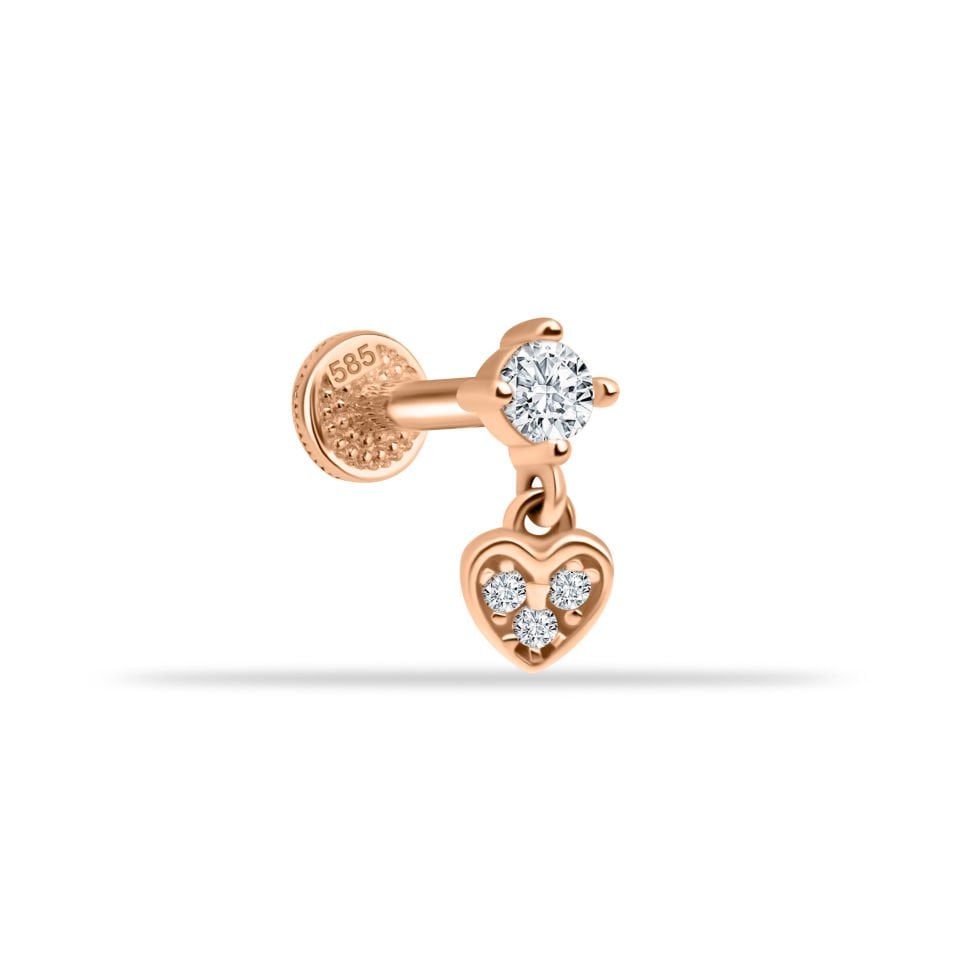 Taşlı Kalp Sallantılı Minimal Tragus Piercing