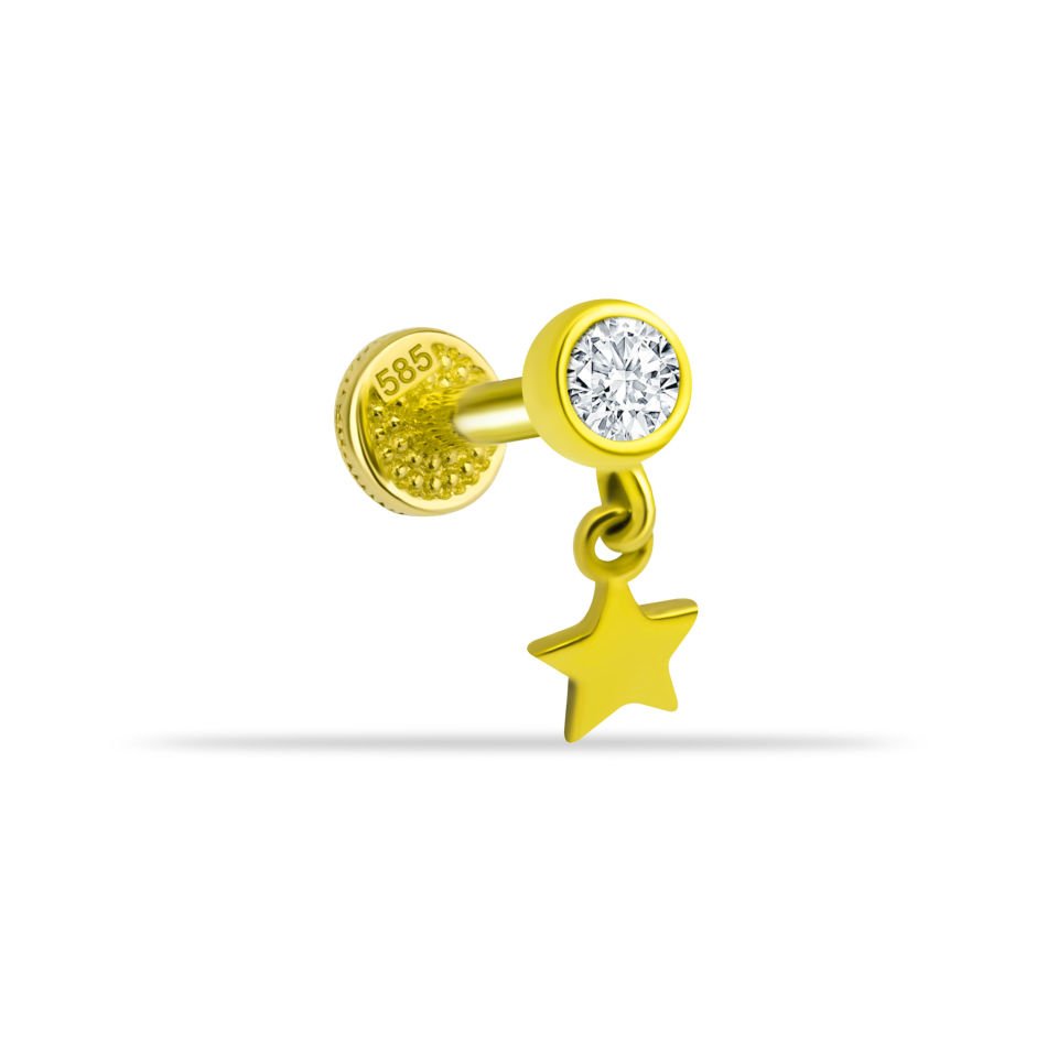 Taşlı Yıldız Sallantılı Minimal Tragus Piercing