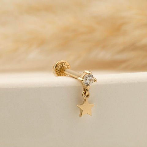 Taşlı Yıldız Sallantılı Minimal Tragus Piercing