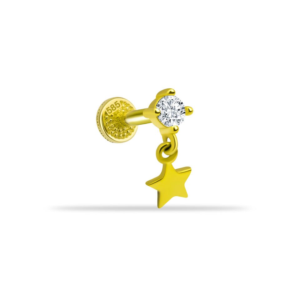 Taşlı Yıldız Sallantılı Minimal Tragus Piercing
