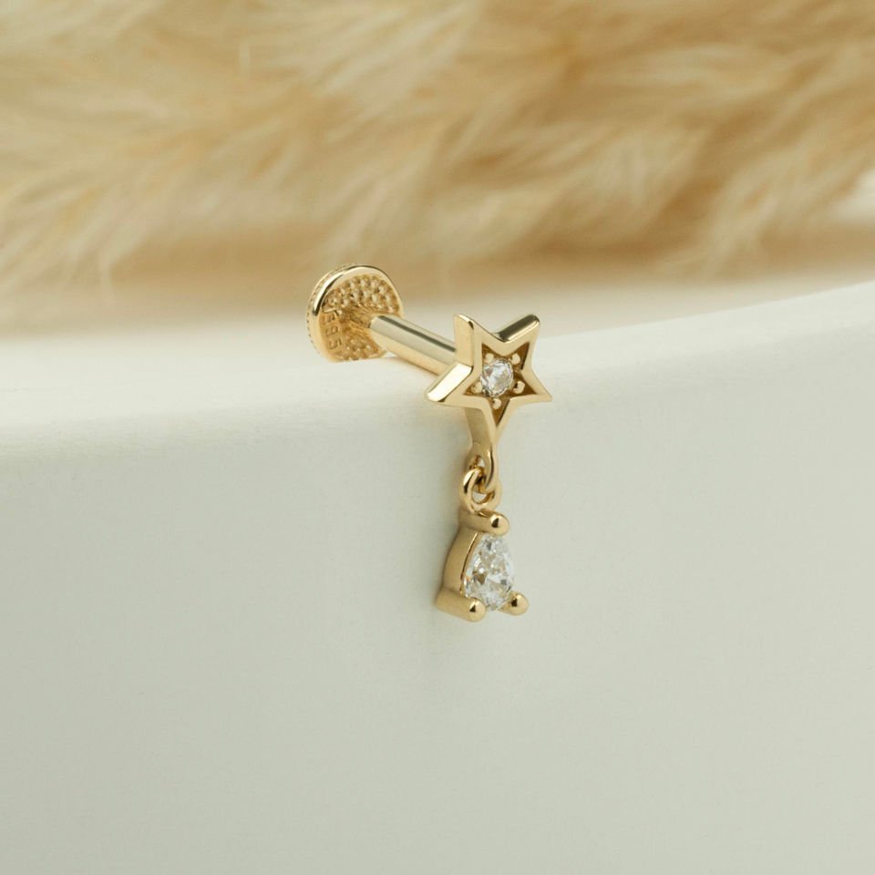 Yıldız Taş Sallantılı Minimal Tragus Piercing