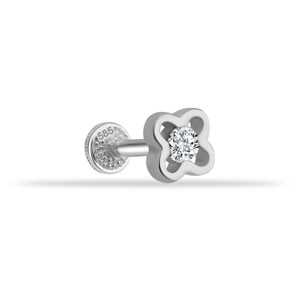 Taşlı Çiçek Motifli Minimal Tragus Piercing