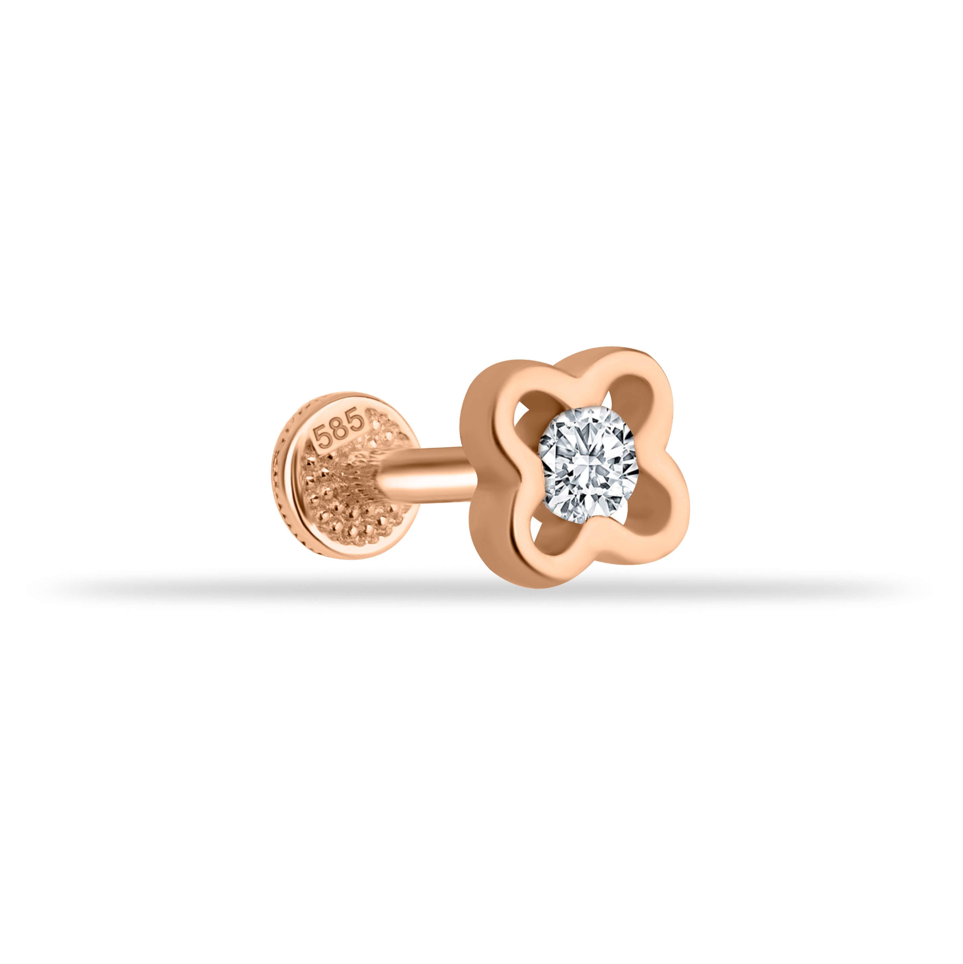 Taşlı Çiçek Motifli Minimal Tragus Piercing