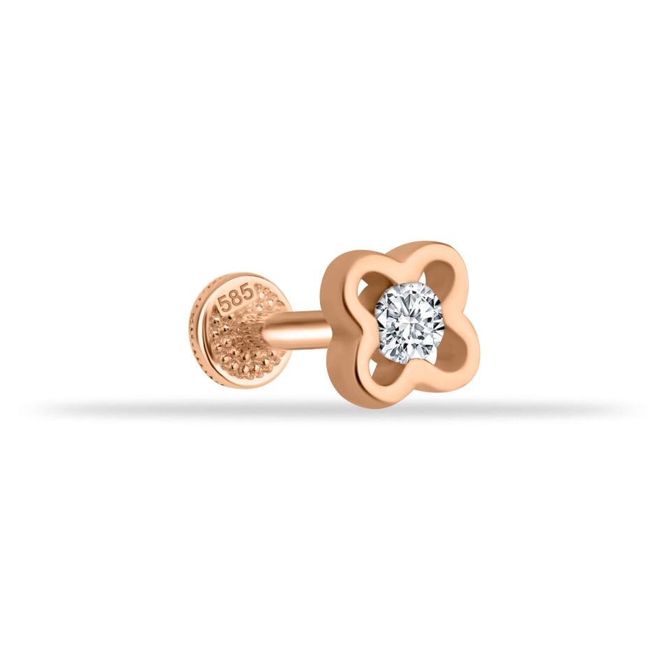 Taşlı Çiçek Motifli Minimal Tragus Piercing