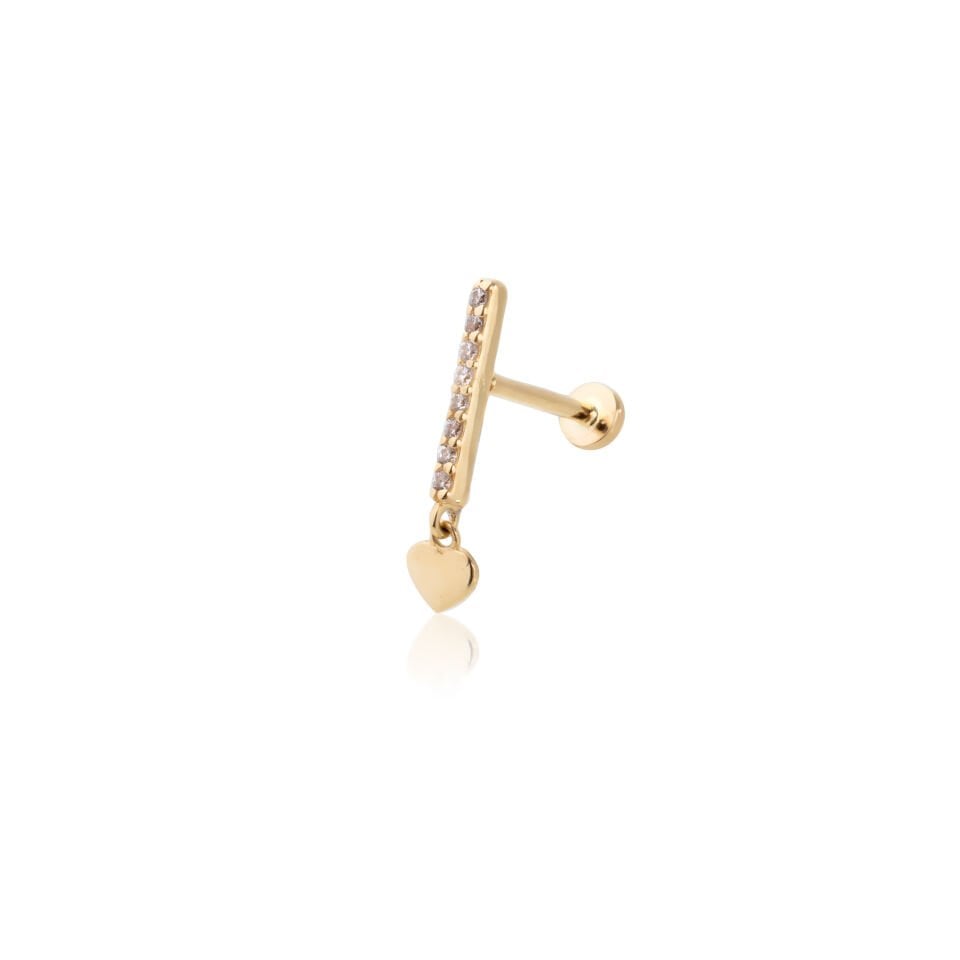 Sekiz Taşlı Çubuk Ucunda Kalp Tragus Piercing