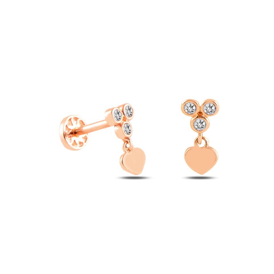 Üç Top Taş Ucunda Kalp Tragus Piercing