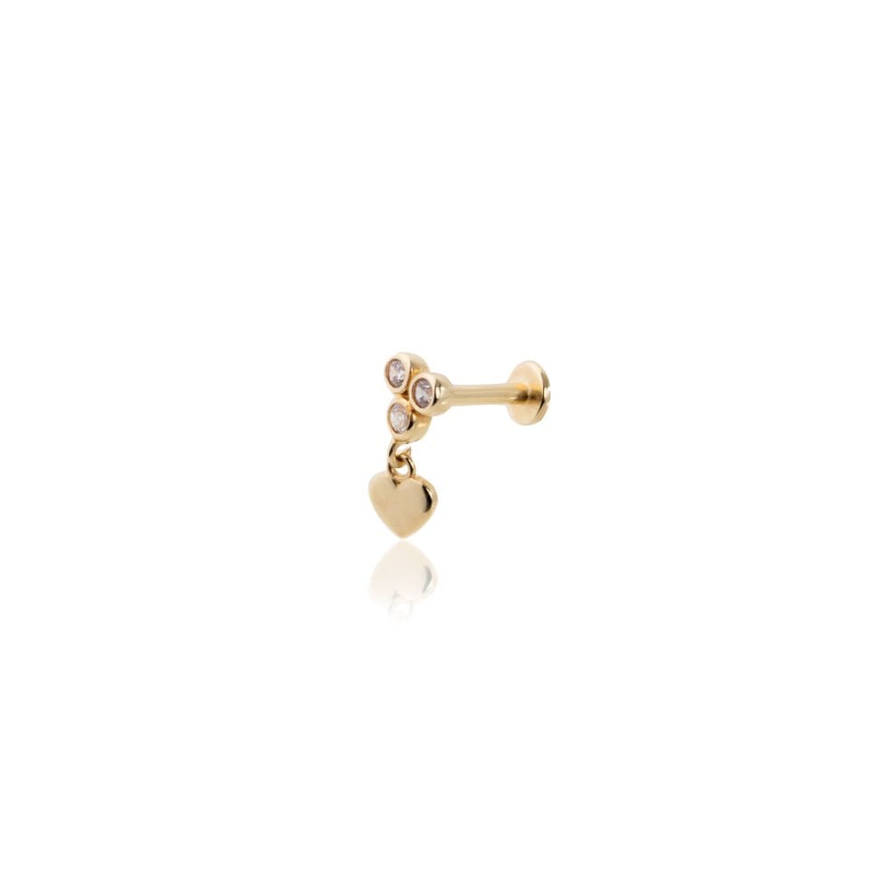 Üç Top Taş Ucunda Kalp Tragus Piercing