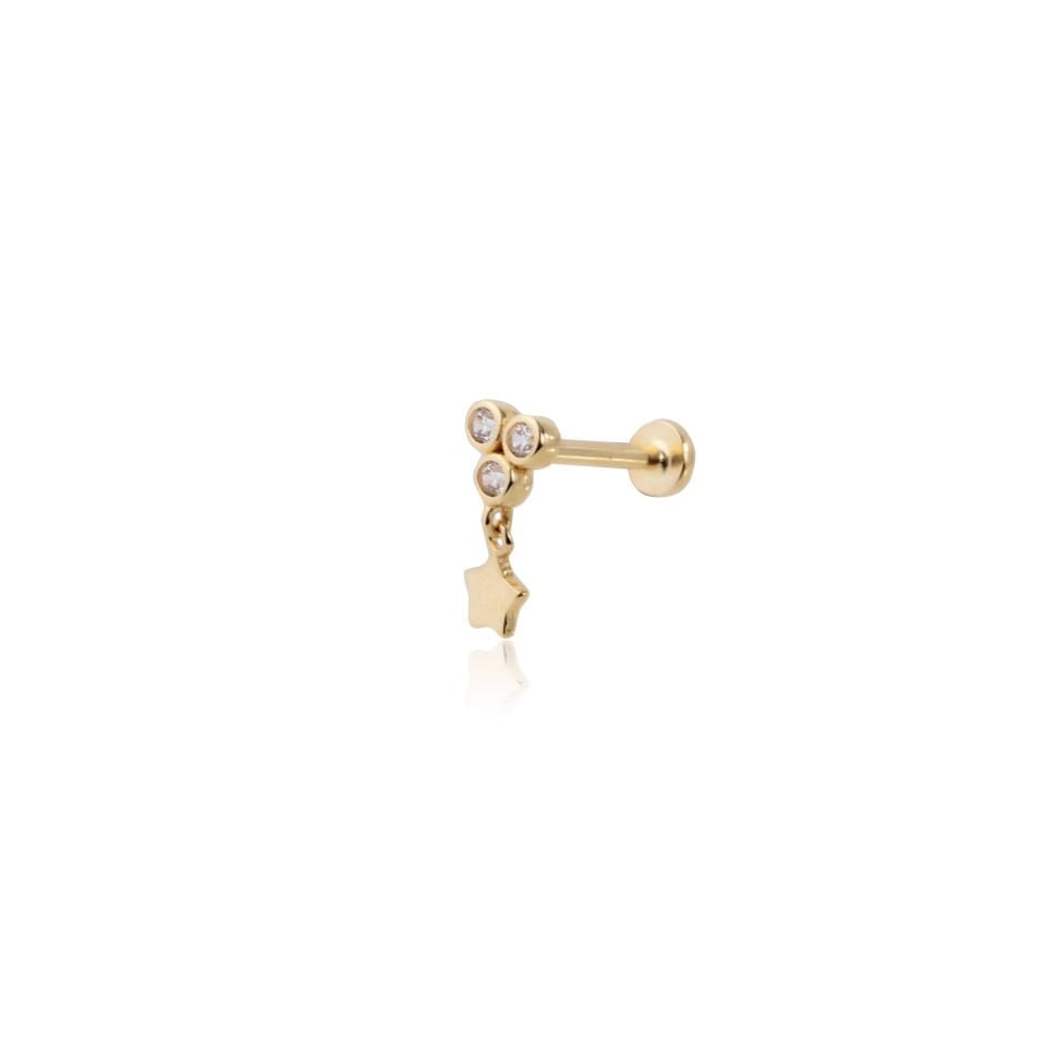 Üç Top Taş Ucunda Yıldız Tragus Piercing