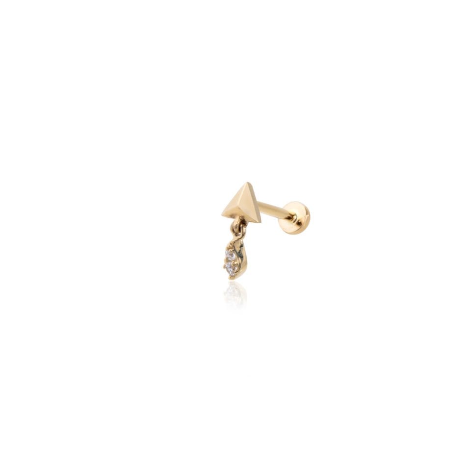 Üçgen Prizma Ucunda Taşlı Çubuk Tragus Piercing