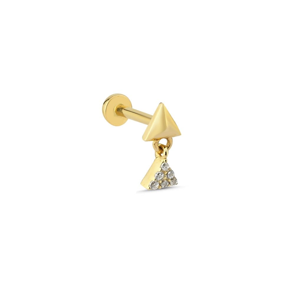 Üçgen Prizma Ucunda Taşlı Üçgen Tragus Piercing