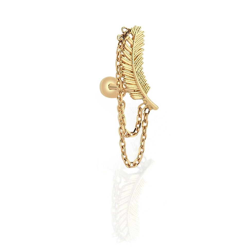 Tüy Motifli Zincir Tragus Piercing