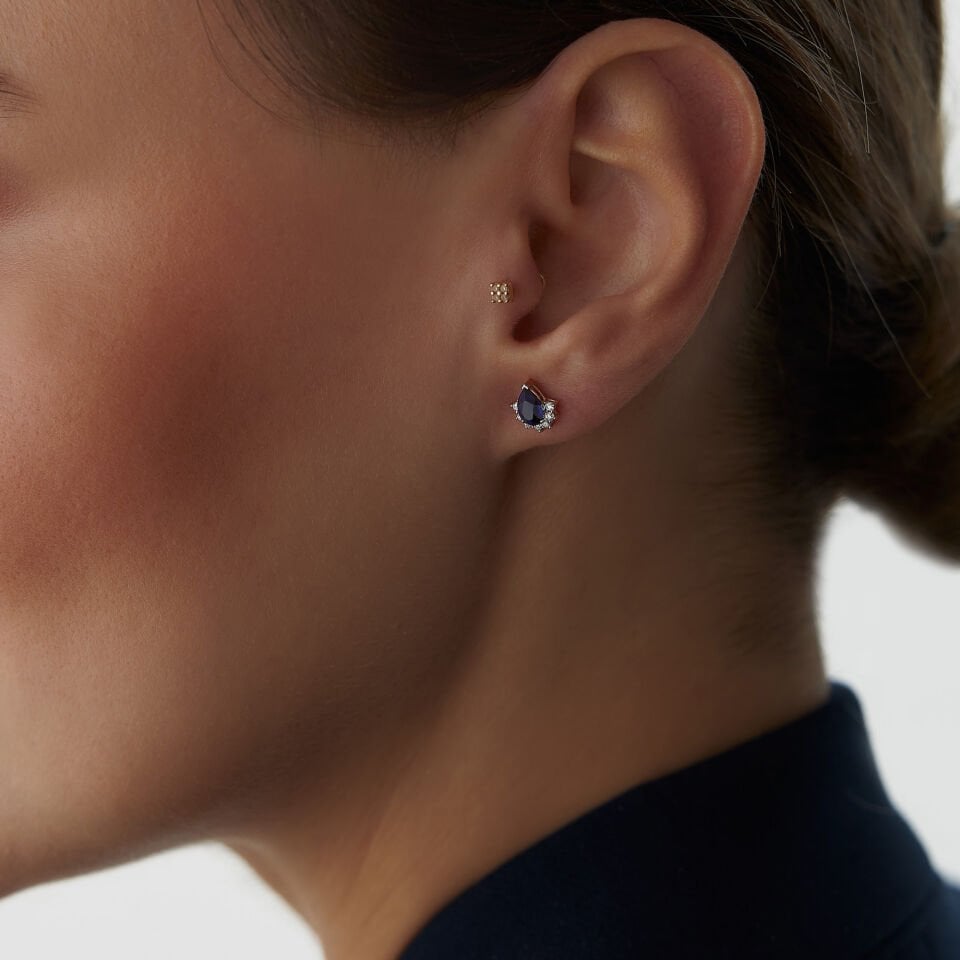 1.09 Ct Pırlanta Safir Drop Küpe