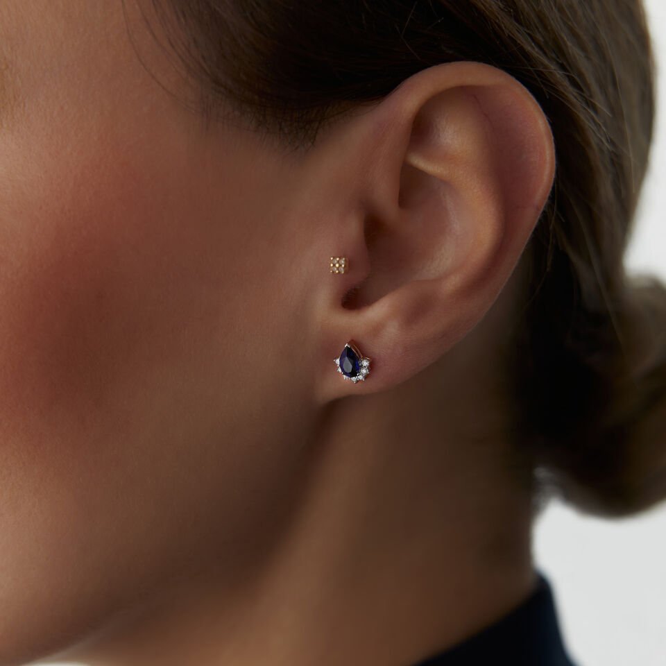 1.09 Ct Pırlanta Safir Drop Küpe