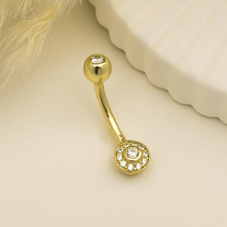 Taşlı Daire Motifli Göbek Piercing
