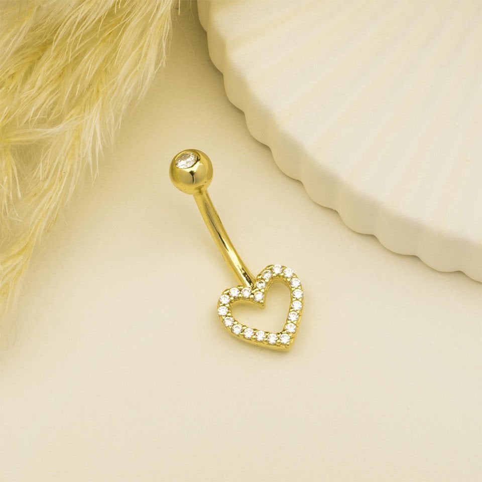 Taşlı Kalp Motifli Göbek Piercing