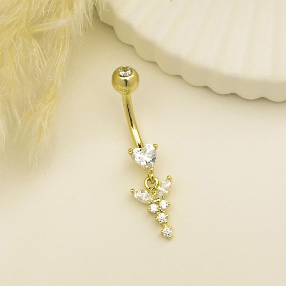 Kalp Taşlı Sallantılı Göbek Piercing