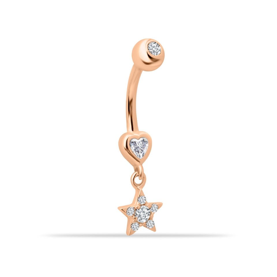 Taşlı Yıldız Kalp Sallantılı Göbek Piercing